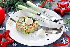 Christmas appetizer salmon avocado tartar