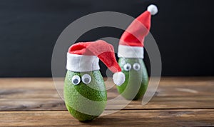 Christmas avocado couple. avocado in christmas hat