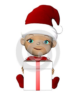 Christmas baby with gift sitting