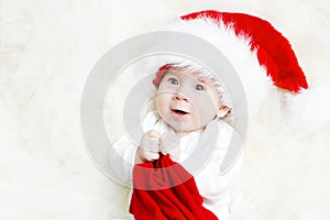 Christmas Baby Portrait, Little Kid Boy in Red Hat