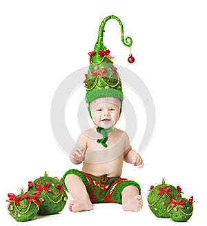 Christmas Baby, Xmas Tree Hat, Kid Balls Toys on Whhite