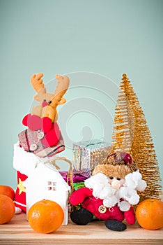 Christmas background 2019 of decorations on the table