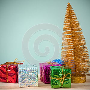 Christmas background 2019 of decorations on the table