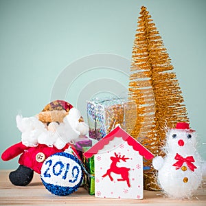 Christmas background 2019 of decorations on the table