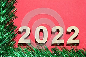 Christmas background with 2022 new year`s number. Happy New Year