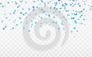 Christmas background. Abstract shining blue snowflake falling on white background. Vector illustration