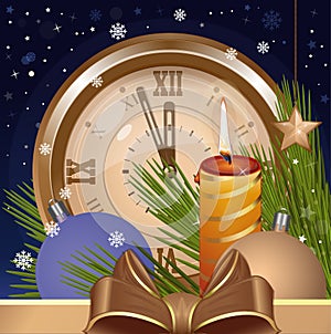 Christmas background with antique clock