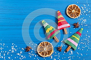 Christmas background with aromatic Christmas tree sachet