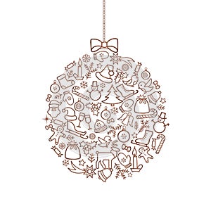 Christmas background with Ball Doodle Decor Elements. Happy Wint