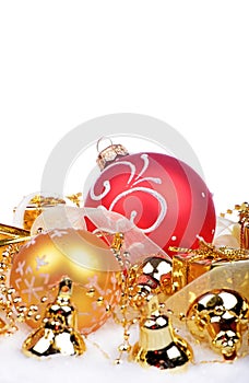 Christmas background with balls and bells