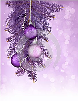 Christmas background with balls and branches. Vect