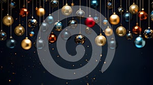 Christmas background with baubles on bokeh lights