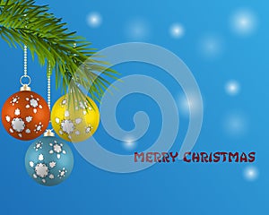 Christmas background with baubles and christmas tree