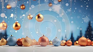 Christmas background with baubles and falling snow