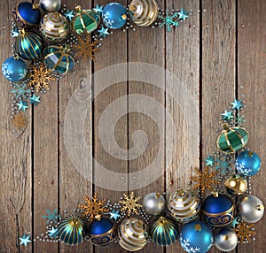 Christmas background and baubles and star