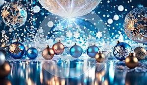 Christmas background with beautiful xmass ball and etheral starry veil