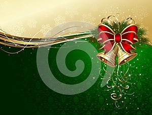 Christmas background with bells and decorative bow