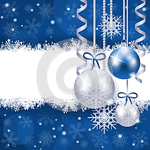 Christmas background in blue and silver with copy space