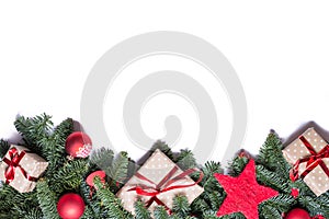 Christmas background border at the bottom with fir branches and