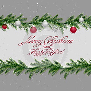 Christmas background, borders, frames, pine twigs