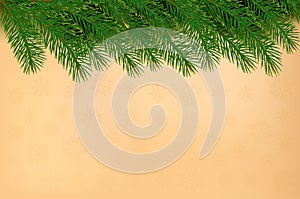 Christmas background with branches of tree and old paper. photo