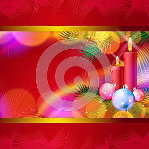 Christmas background with candles, balls and lights