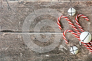 Christmas Background with Candy Canes and Jingle Bells