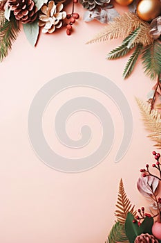 Christmas background with christmas tree and golden decorations .