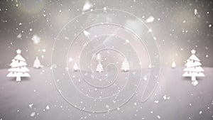 Christmas background with Christmas trees and falling snowflakes