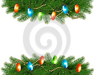 Christmas background with colorful garland and fir