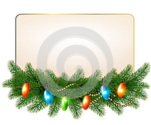 Christmas background with colorful garland and fir