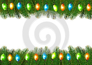 Christmas background with colorful garland and fir branches photo