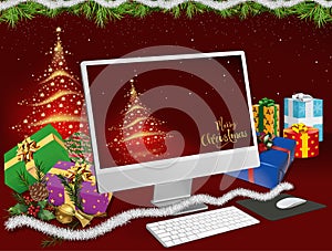 Christmas Background for Computer Fans with Lots of Presents
