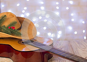 Christmas background.Country music with acoustic guitar and amer