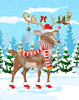 Christmas background with cute deer