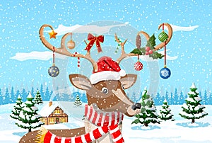 Christmas background with cute deer