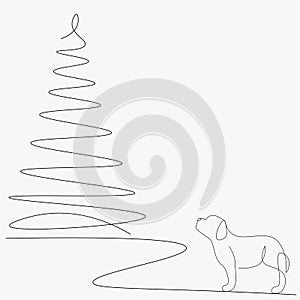 Christmas background cute pappy near tree vector illustration