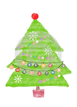 Christmas background with decorated tree and gift boxes. Colorful flat presents for holiday. Modern design. Christmas and New Year