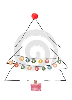 Christmas background with decorated tree and gift boxes. Colorful flat presents for holiday. Modern design. Christmas and New Year