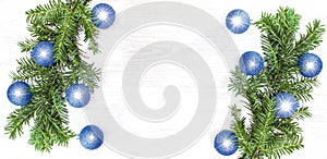 Christmas background, decoration on a white wooden board.