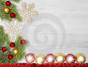 Christmas background, decoration on a wooden board.
