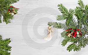 Christmas background, decoration on a wooden board.