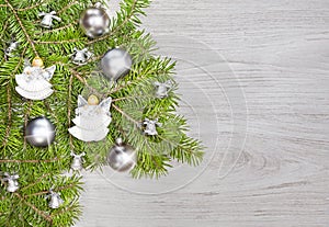 Christmas background, decoration on a wooden board.