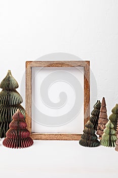 Christmas background empty wooden picture frame mock up