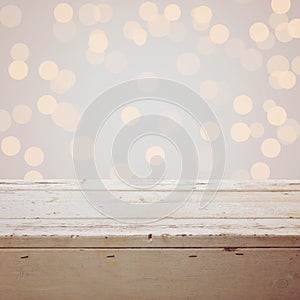 Christmas background with empty wooden table