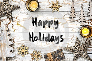 Christmas Background, English Text Happy Holidays, Snowflakes