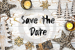 Christmas Background, English Text Save The Date, Snowflakes