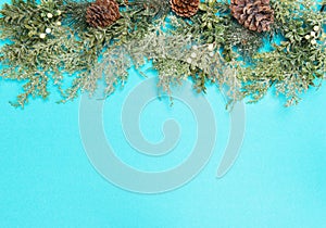 Christmas background evergreen tree branches snow decoration