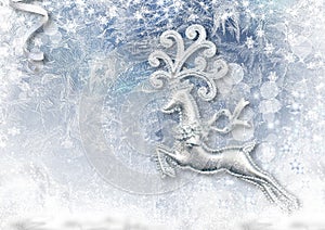 Christmas background with fairy reindeer and snow