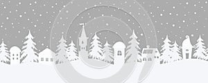 Christmas background. Fairy tale winter landscape. Seamless border